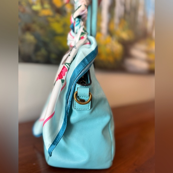 Elliott Lucca Medium Faro Turquoise Leather Satchel Crossbody | Beach Ready ☀️🏝️ - Picture 5 of 17